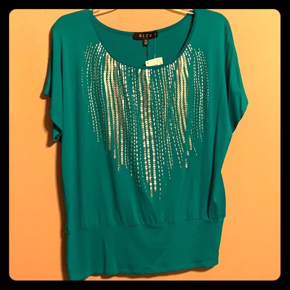 B.L.E.U bedazzled Teal Women’s Short Sleeve Top